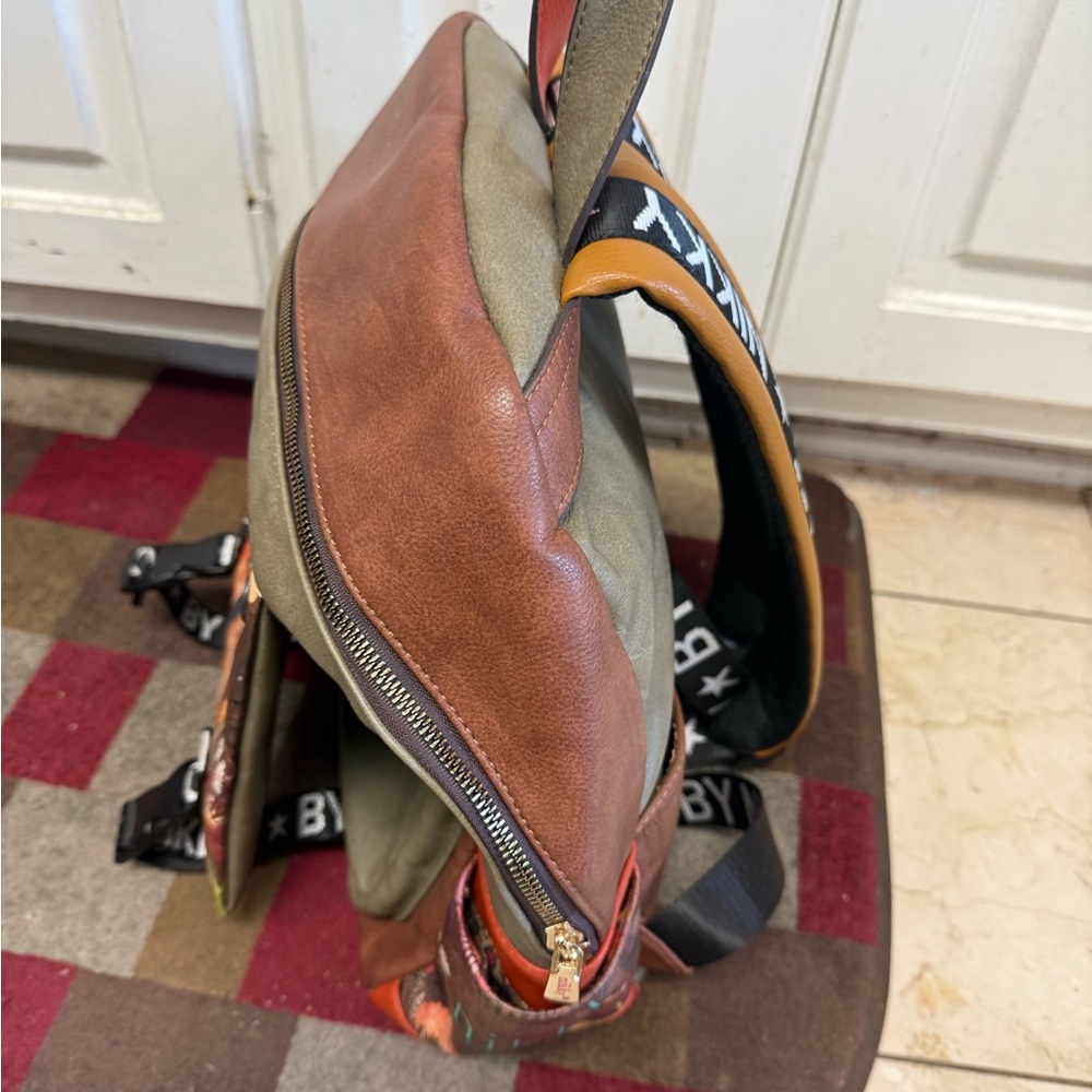 Nikky by Nicole Lee Brown and Green Backpack with Floral Design - Picture 2 of 13